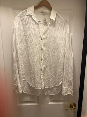 Bella Dahl White Crinkle Button-Down Women's Shirt